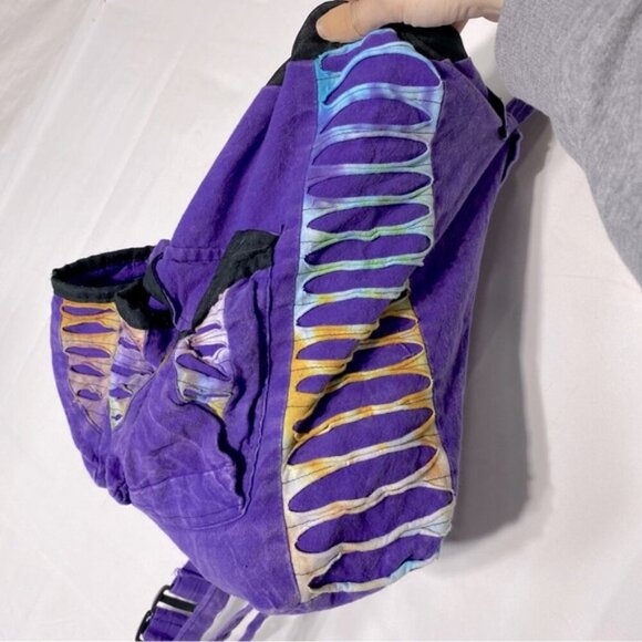 Handmade In Nepal Purple Cotton Boho Hippie Backpack W Razor Cut Accents - Picture 9 of 14